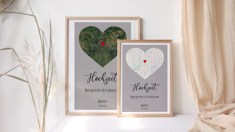 Personalisiertes Kartenbild Hochzeit • Ort & Datum eurer Liebe • Geschenk zur Trauung oder zum Kennenlernen