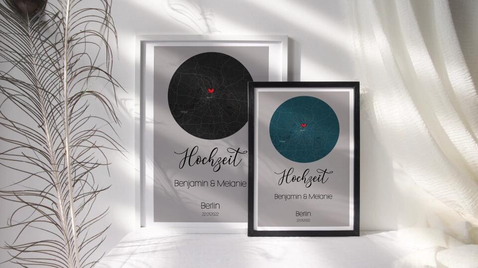 Personalisiertes Kartenbild Hochzeit • Ort & Datum eurer Liebe • Geschenk zur Trauung oder zum Kennenlernen