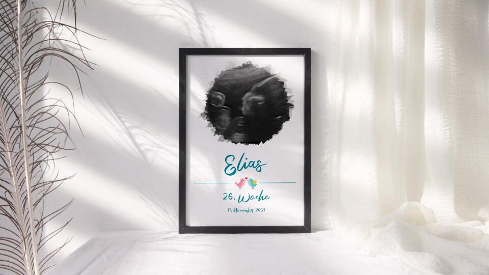 Ultraschallbild personalisiert • Baby Poster mit Foto, Name, Datum und Wunschtext • Geschenk zur Schwangerschaft oder Babyerinnerung