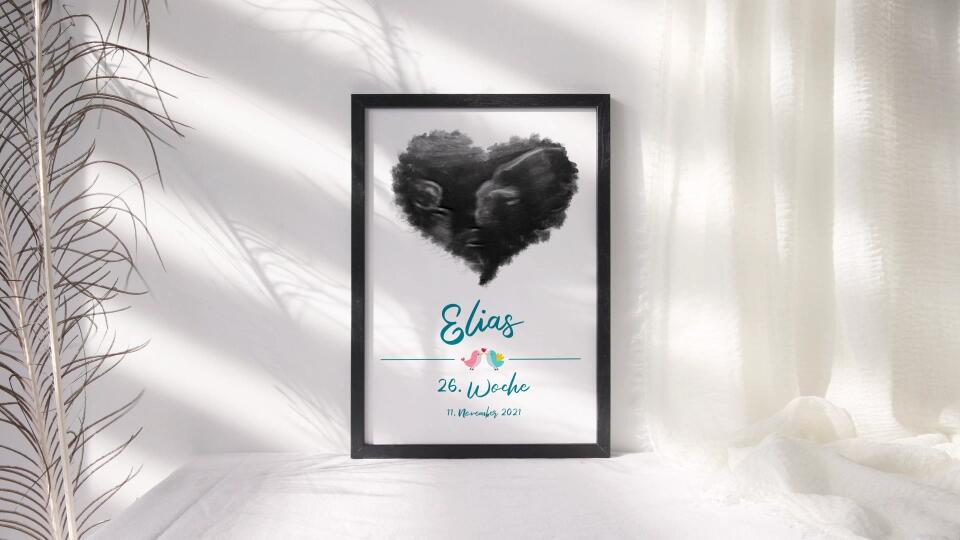 Ultraschall Bild personalisiert • Baby Andenken mit Foto in Herzform • Name und Datum • Geschenk für werdende Eltern