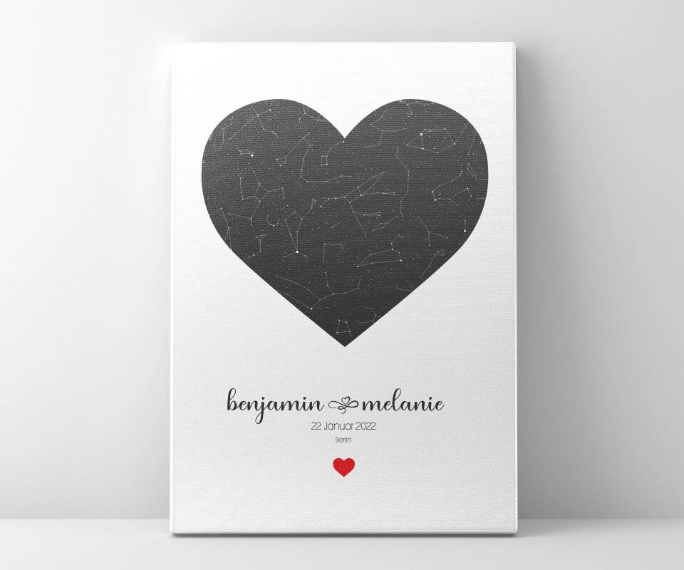 Personalisierter Sternhimmel zur Hochzeit • Sternenkarte in Herzform mit Namen und Datum • Geschenk für Brautpaar & Hochzeitstag