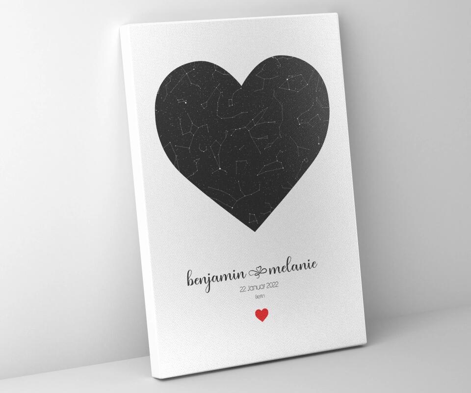 Personalisierter Sternhimmel zur Hochzeit • Sternenkarte in Herzform mit Namen und Datum • Geschenk für Brautpaar & Hochzeitstag