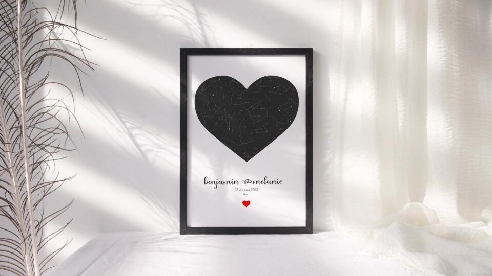 Personalisierter Sternhimmel zur Hochzeit • Sternenkarte in Herzform mit Namen und Datum • Geschenk für Brautpaar & Hochzeitstag