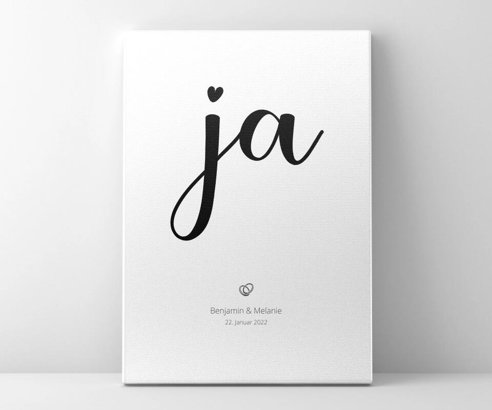 Hochzeitsposter mit Ja Motiv • Personalisiertes Erinnerungsbild mit Namen und Datum • Geschenk zur Trauung oder Hochzeitsdekoration