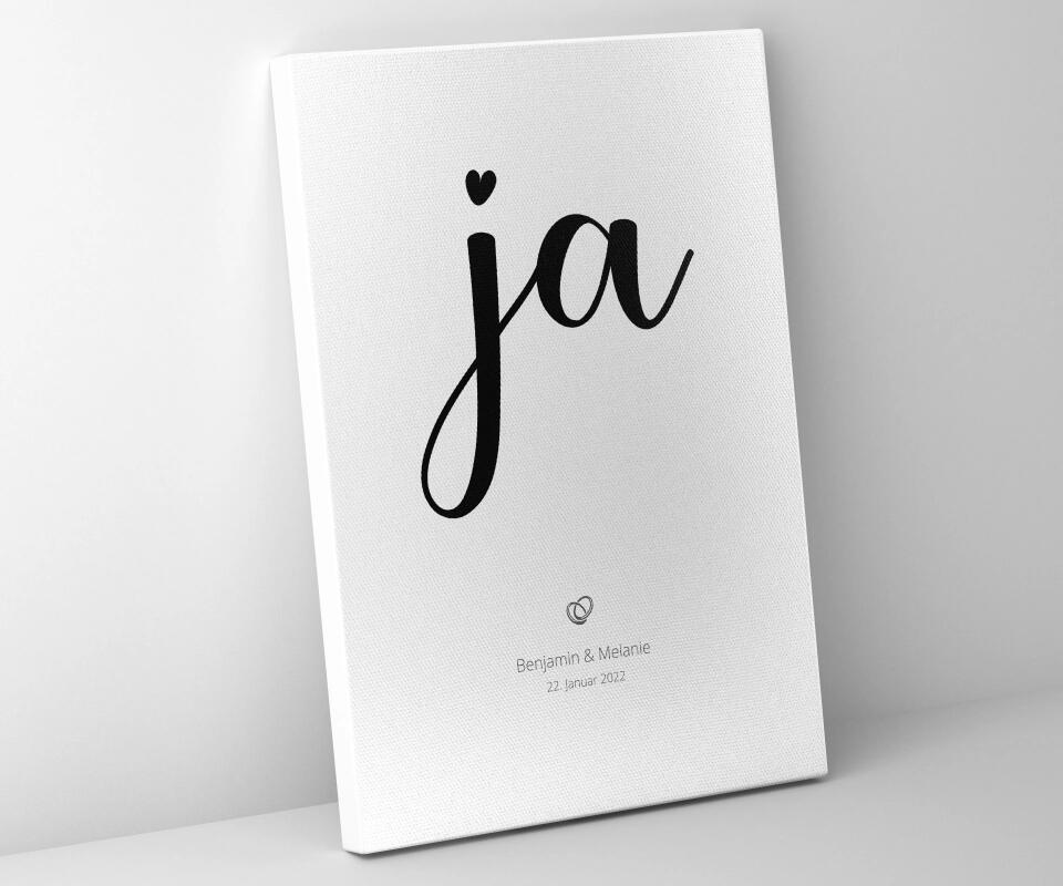 Hochzeitsposter mit Ja Motiv • Personalisiertes Erinnerungsbild mit Namen und Datum • Geschenk zur Trauung oder Hochzeitsdekoration