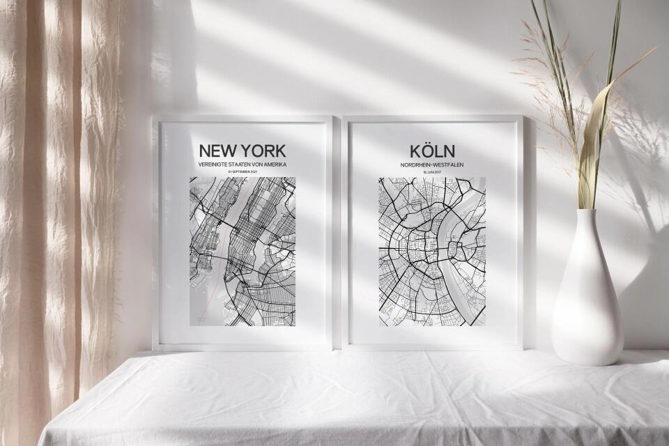 Personalisierter Stadtplan als Poster • Stadtname & Wunschtext mit Datum • Geschenk zur Hochzeit, Jahrestag oder als Erinnerung an einen Ort