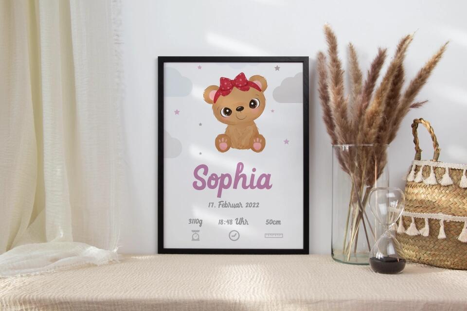 Personalisiertes Geburtsbild mit Tiermotiv • Baby Poster mit Namen & Geburtsdaten • Geschenk zur Geburt oder Taufe