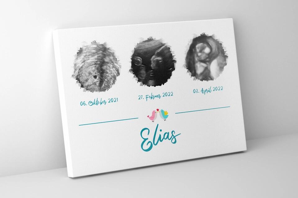 Ultraschall Geschenk mit 3 Bildern • Personalisiertes Baby Erinnerungsbild mit Name und Datum • Schwangerschafts Erinnerung Poster