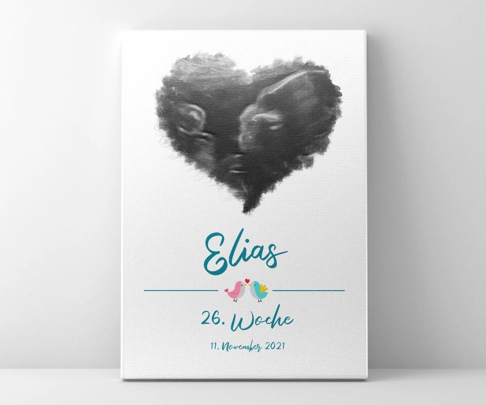 Ultraschall Bild personalisiert • Baby Andenken mit Foto in Herzform • Name und Datum • Geschenk für werdende Eltern