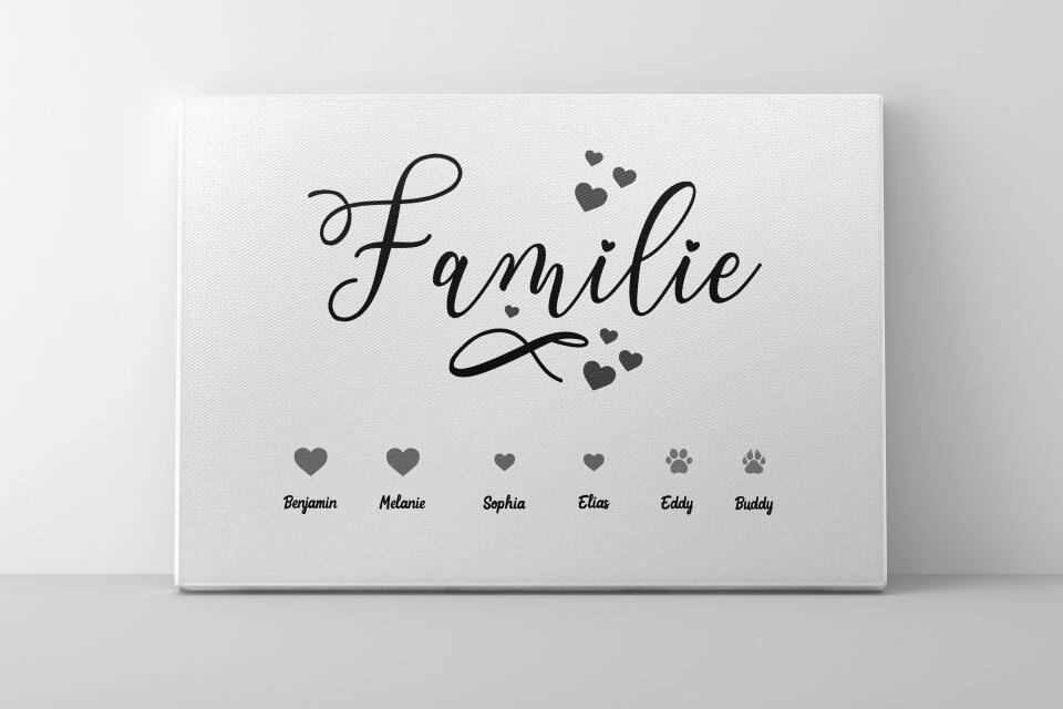 Personalisiertes Familienbild mit Herz und Namen • Hund und Katze • Geschenk für Familie • Individuelles Familienposter Haustier