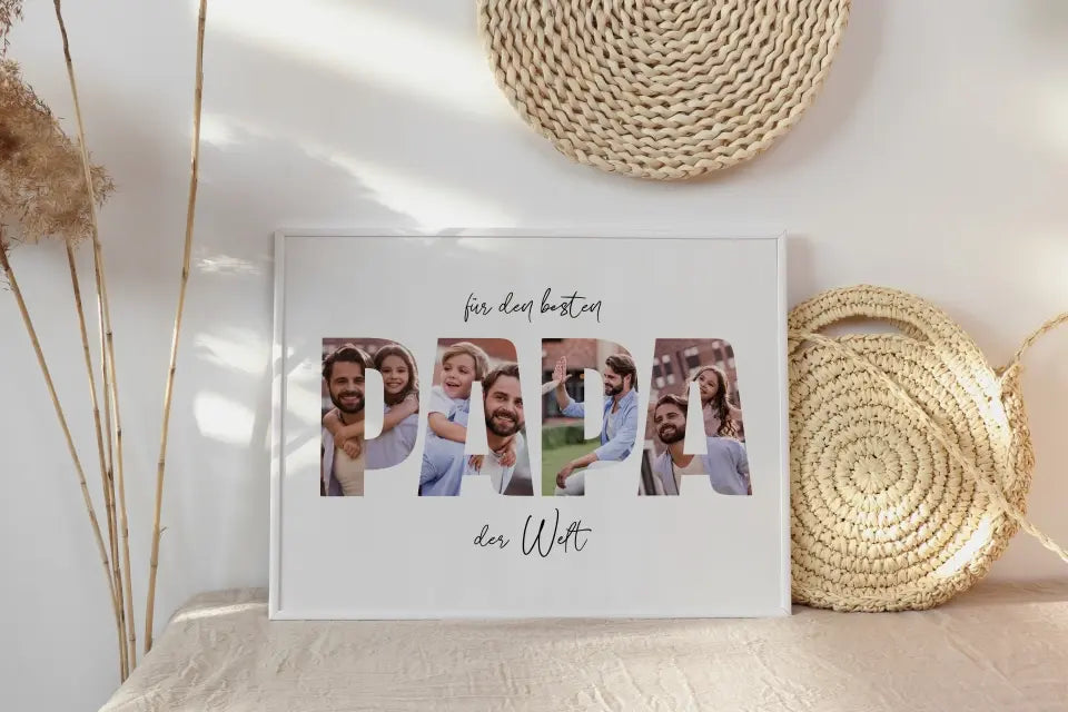 Fotogeschenk Papa personalisiert • Wandbild "Für den besten Papa der Welt" • Fotocollage mit eigenen Bildern • Geschenkidee