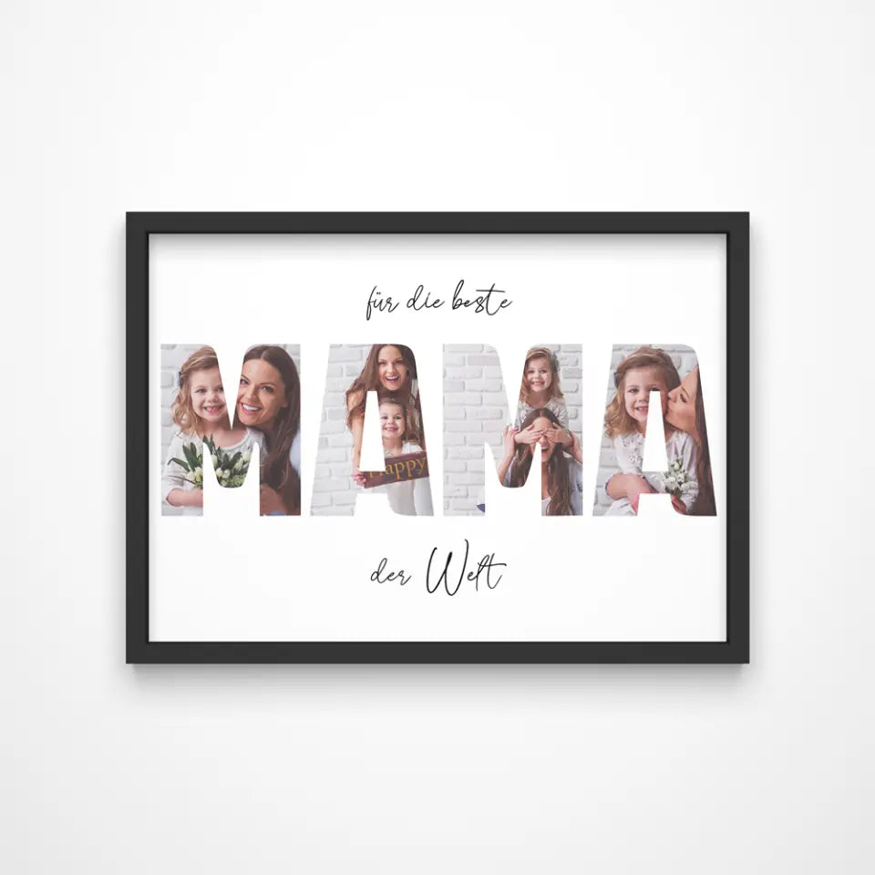 Fotogeschenk Mama personalisiert lovely Art Wandbild Leinwand mit Fotocollage und Text MAMA aus eigenen Bildern