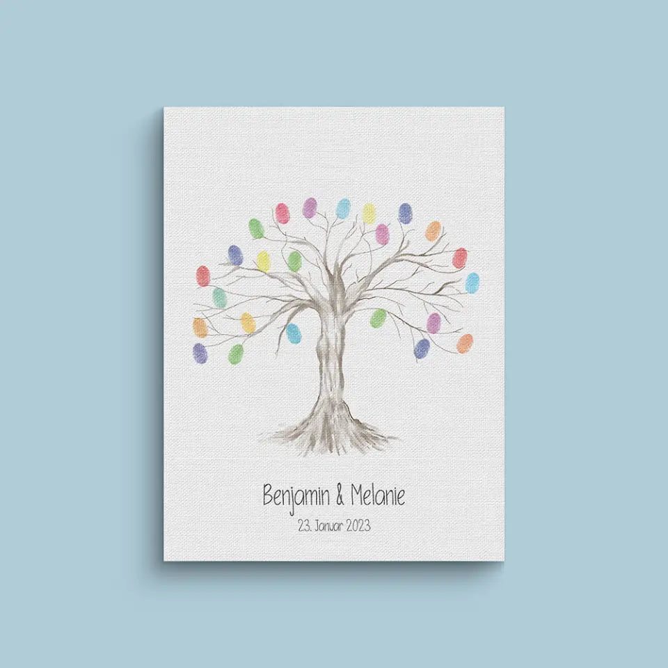 Fingerabdruck Baum zur Hochzeit von lovely Art als Gästebuch Hochzeit auf Leinwand mit Namen und Datum