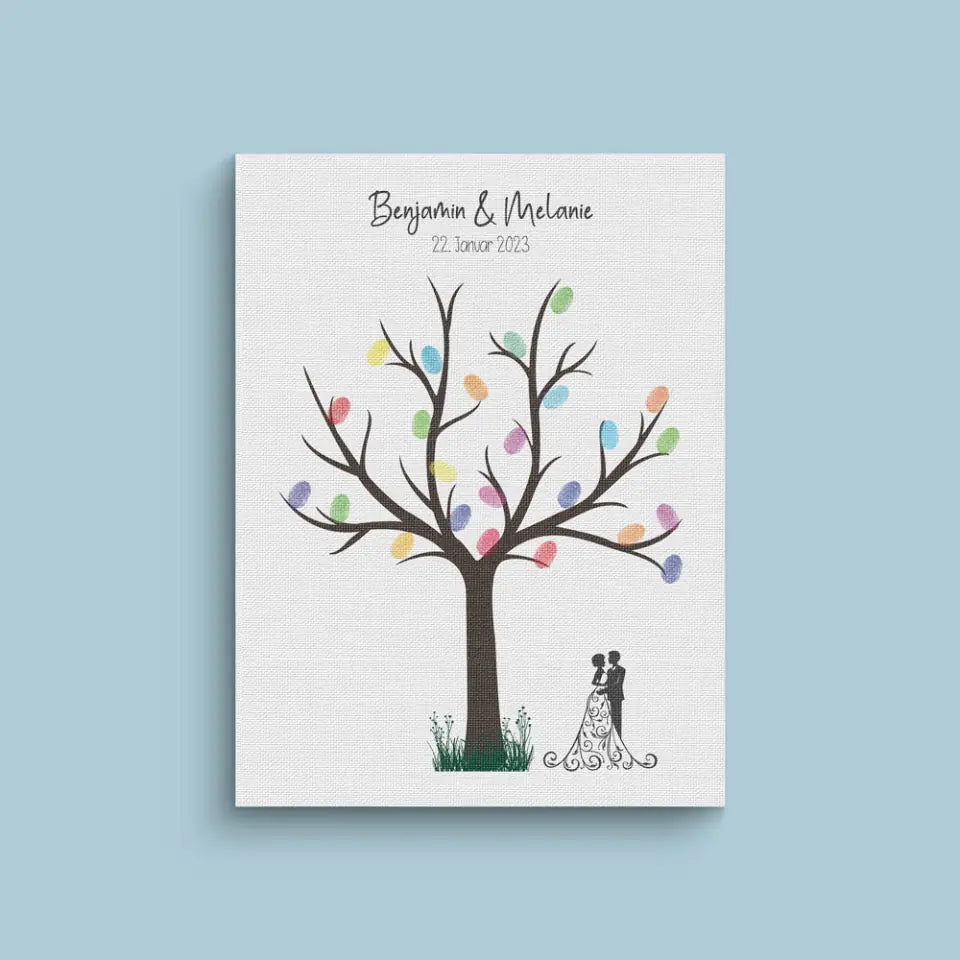 Fingerabdruck Baum Gästebuch zur Trauung • Personalisiertes Poster mit Namen & Datum • Erinnerung und Unterschriftenbaum