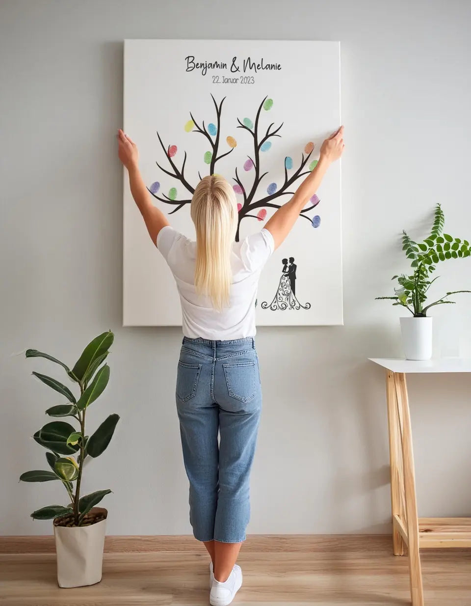 Fingerabdruck Baum Gästebuch zur Trauung • Personalisiertes Poster mit Namen & Datum • Erinnerung und Unterschriftenbaum