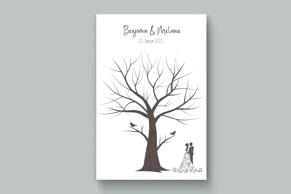 Fingerabdruck Baum Hochzeit • Personalisiertes Gästebuch Poster mit Vögeln, Namen & Datum • Erinnerung an euren besonderen Tag