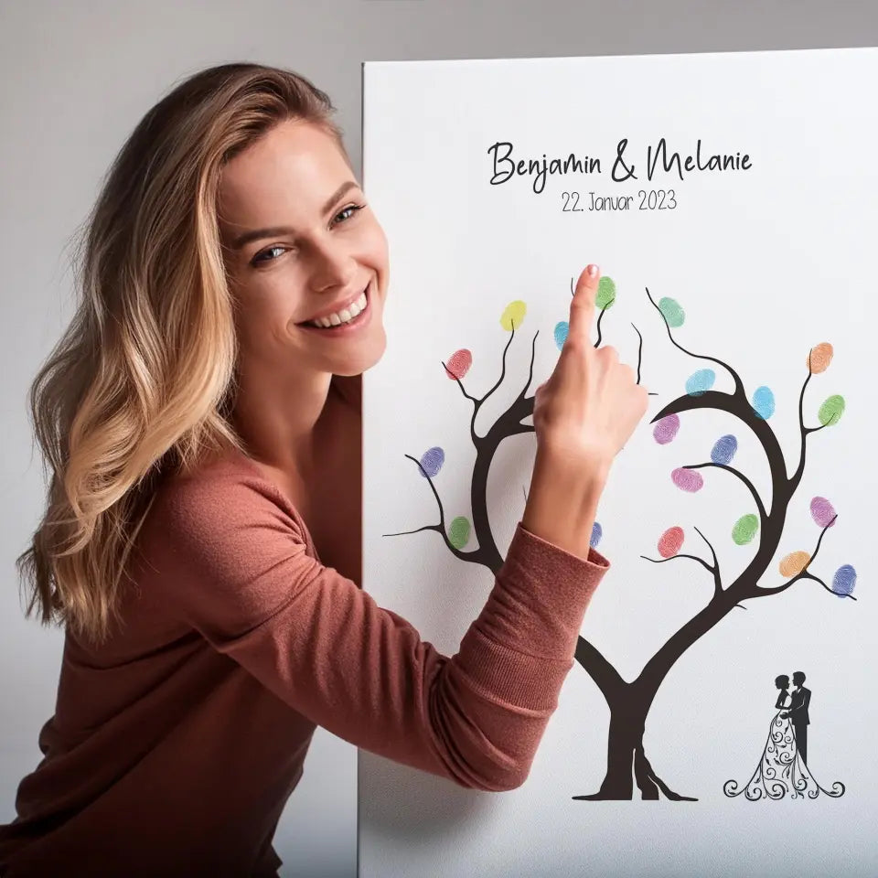 Fingerabdruck Herzbaum Hochzeit • Personalisiertes Gästebuch Poster mit Namen & Datum • Erinnerung an euren großen Tag