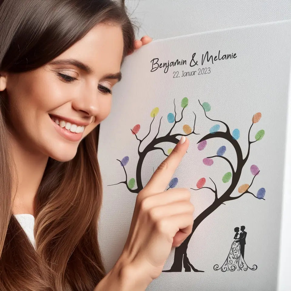 Fingerabdruck Herzbaum Hochzeit • Personalisiertes Gästebuch Poster mit Namen & Datum • Erinnerung an euren großen Tag