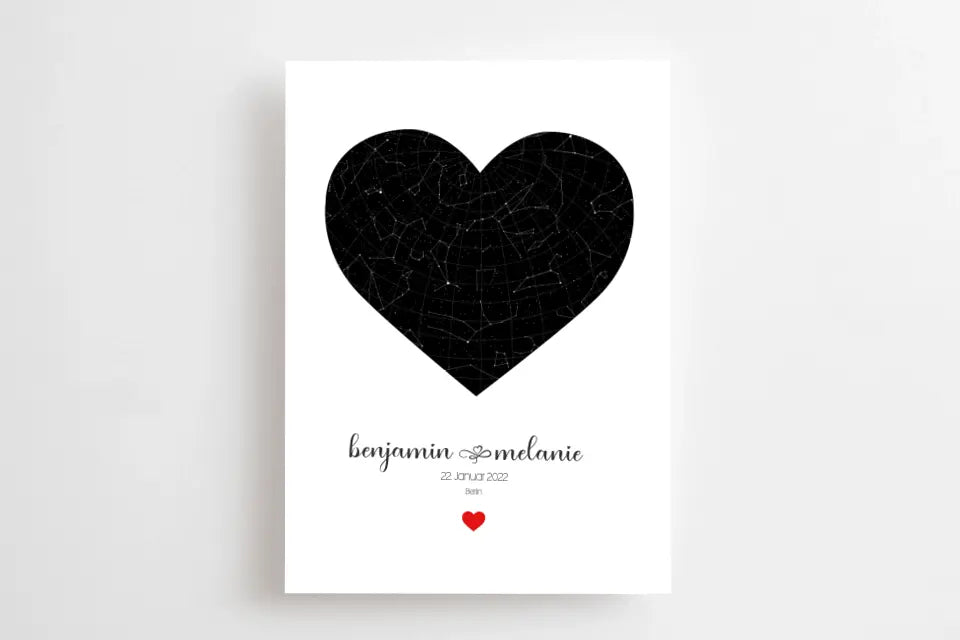 Personalisierter Sternhimmel zur Hochzeit • Sternenkarte in Herzform mit Namen und Datum • Geschenk für Brautpaar & Hochzeitstag