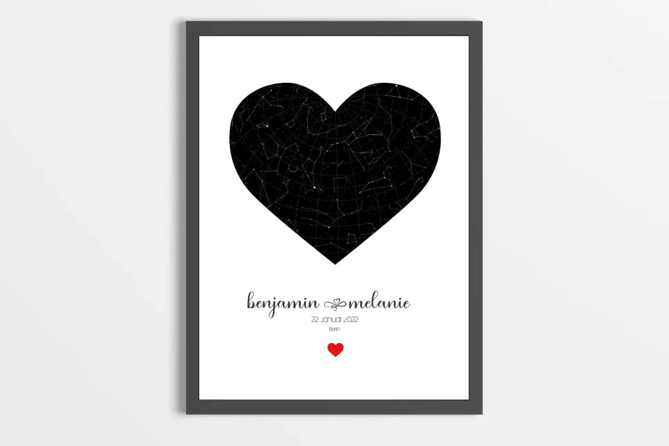 Personalisierter Sternhimmel zur Hochzeit • Sternenkarte in Herzform mit Namen und Datum • Geschenk für Brautpaar & Hochzeitstag