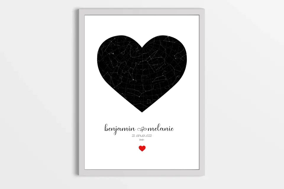 Personalisierter Sternhimmel zur Hochzeit • Sternenkarte in Herzform mit Namen und Datum • Geschenk für Brautpaar & Hochzeitstag