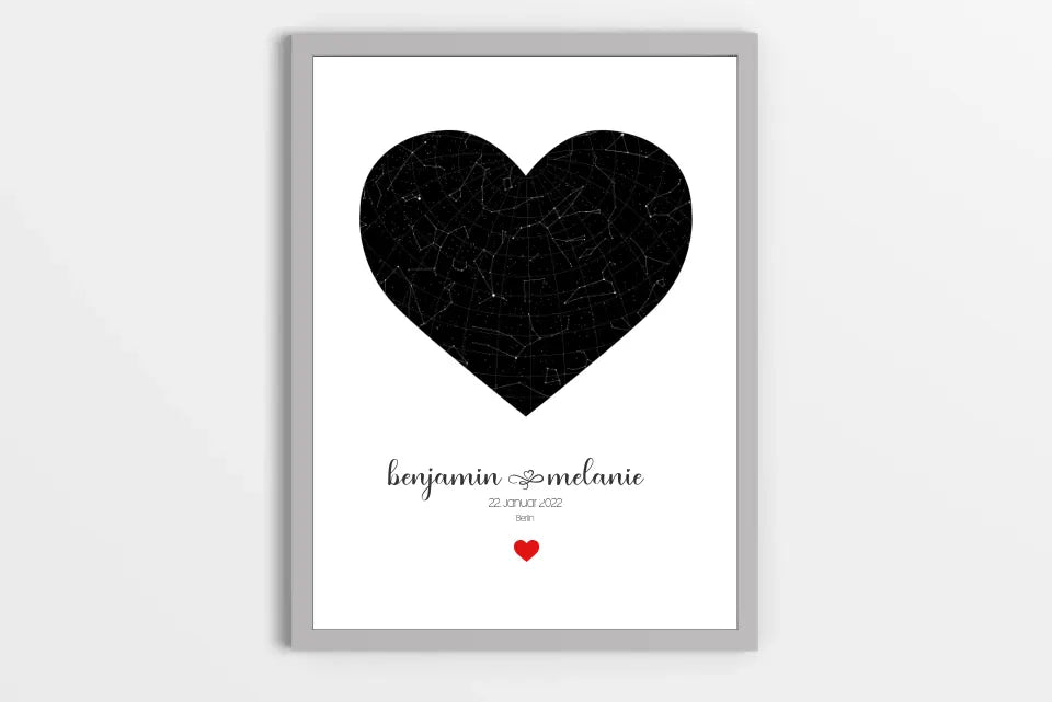 Personalisierter Sternhimmel zur Hochzeit • Sternenkarte in Herzform mit Namen und Datum • Geschenk für Brautpaar & Hochzeitstag