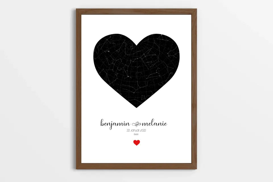 Personalisierter Sternhimmel zur Hochzeit • Sternenkarte in Herzform mit Namen und Datum • Geschenk für Brautpaar & Hochzeitstag