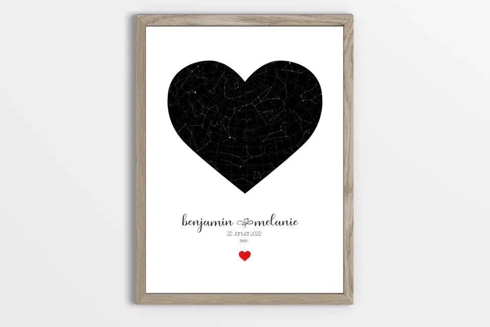 Personalisierter Sternhimmel zur Hochzeit • Sternenkarte in Herzform mit Namen und Datum • Geschenk für Brautpaar & Hochzeitstag