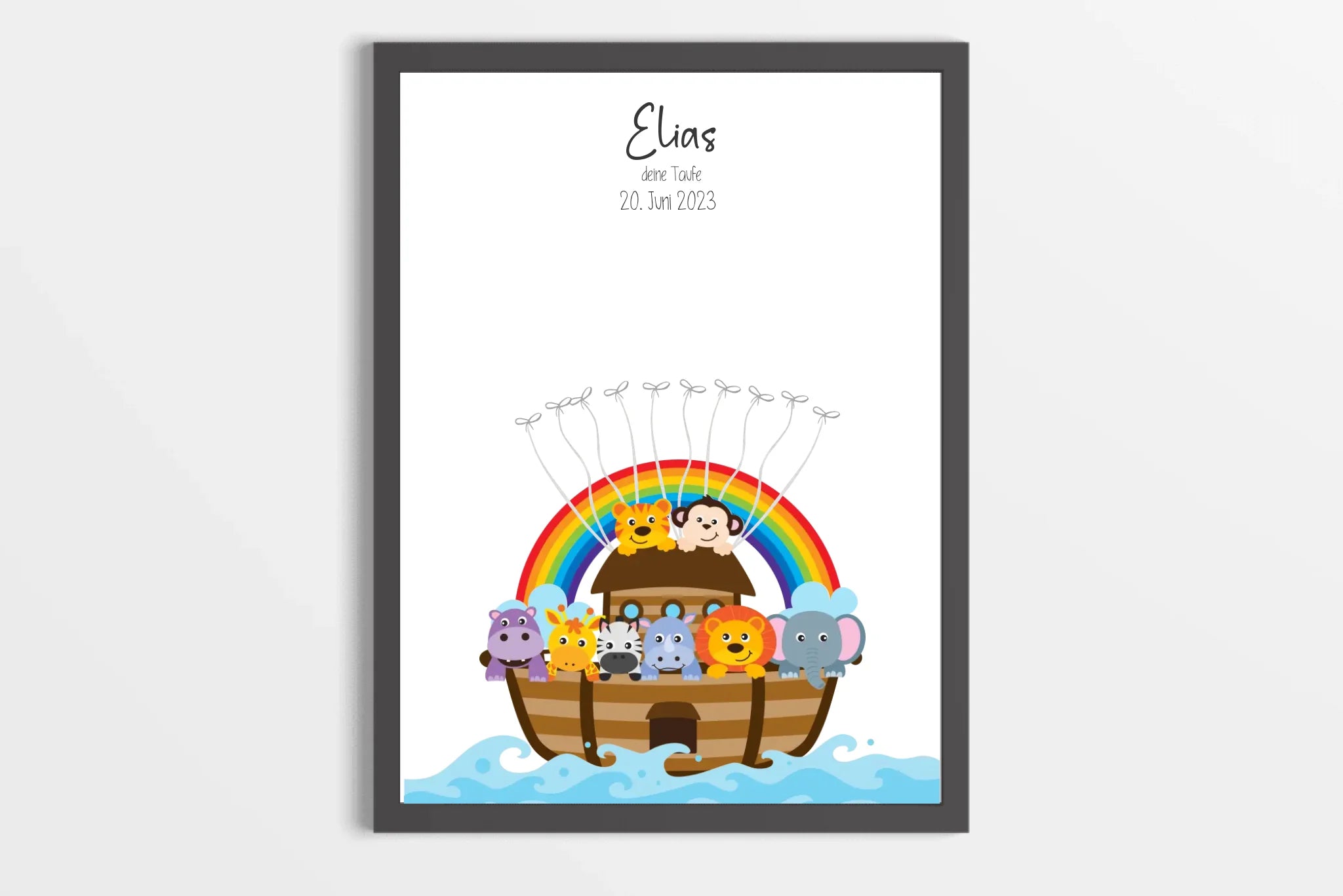 Regenbogen Arche Noah zur Taufe • Fingerabdruck Gästebuch mit süßen Tieren • Personalisiertes Taufposter als liebevolle Segens-Erinnerung