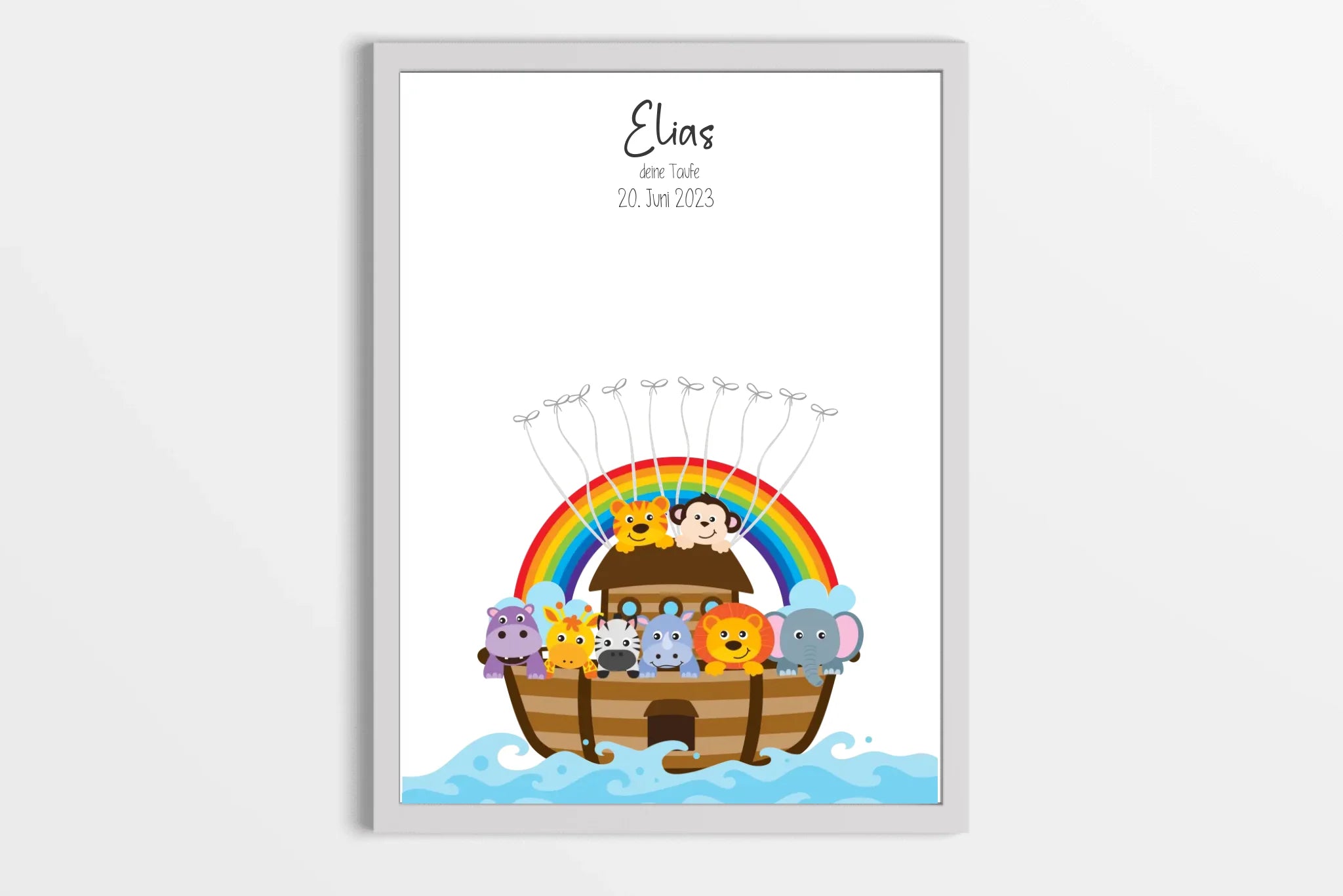 Regenbogen Arche Noah zur Taufe • Fingerabdruck Gästebuch mit süßen Tieren • Personalisiertes Taufposter als liebevolle Segens-Erinnerung