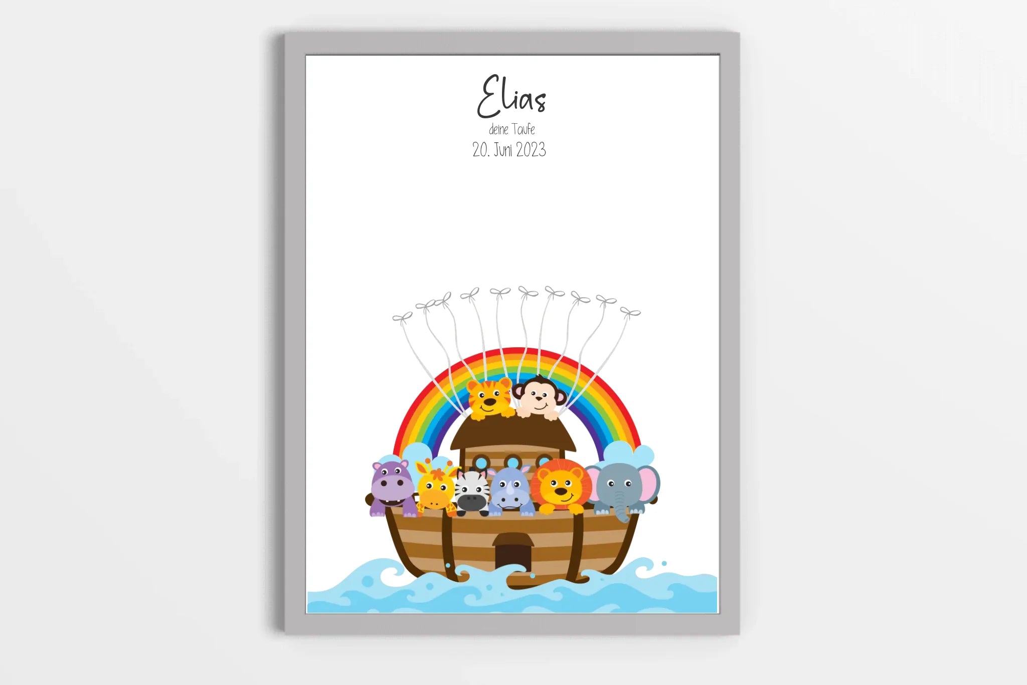 Regenbogen Arche Noah zur Taufe • Fingerabdruck Gästebuch mit süßen Tieren • Personalisiertes Taufposter als liebevolle Segens-Erinnerung