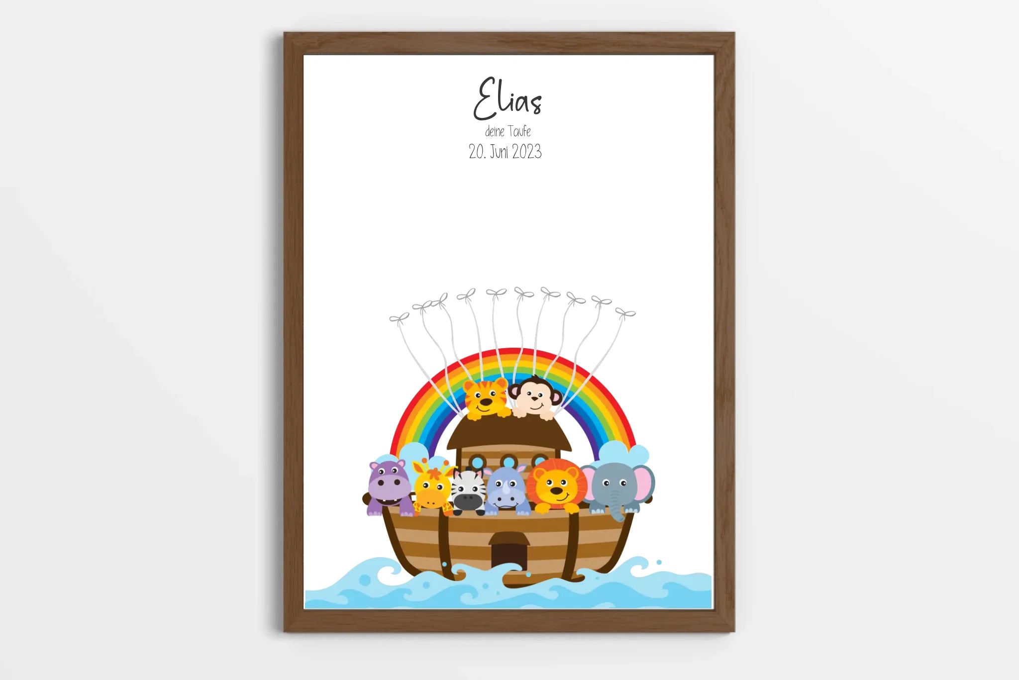 Regenbogen Arche Noah zur Taufe • Fingerabdruck Gästebuch mit süßen Tieren • Personalisiertes Taufposter als liebevolle Segens-Erinnerung