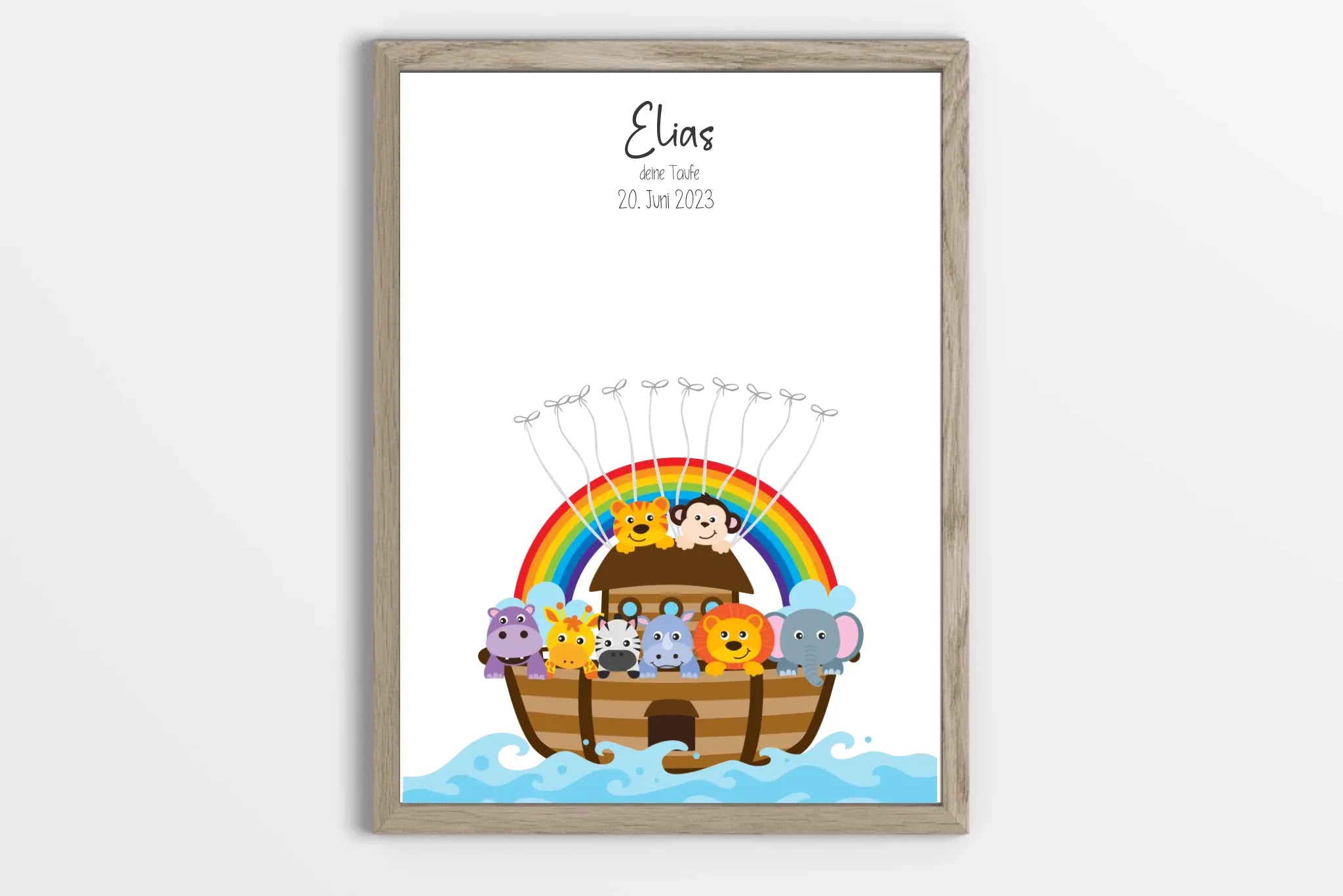 Regenbogen Arche Noah zur Taufe • Fingerabdruck Gästebuch mit süßen Tieren • Personalisiertes Taufposter als liebevolle Segens-Erinnerung