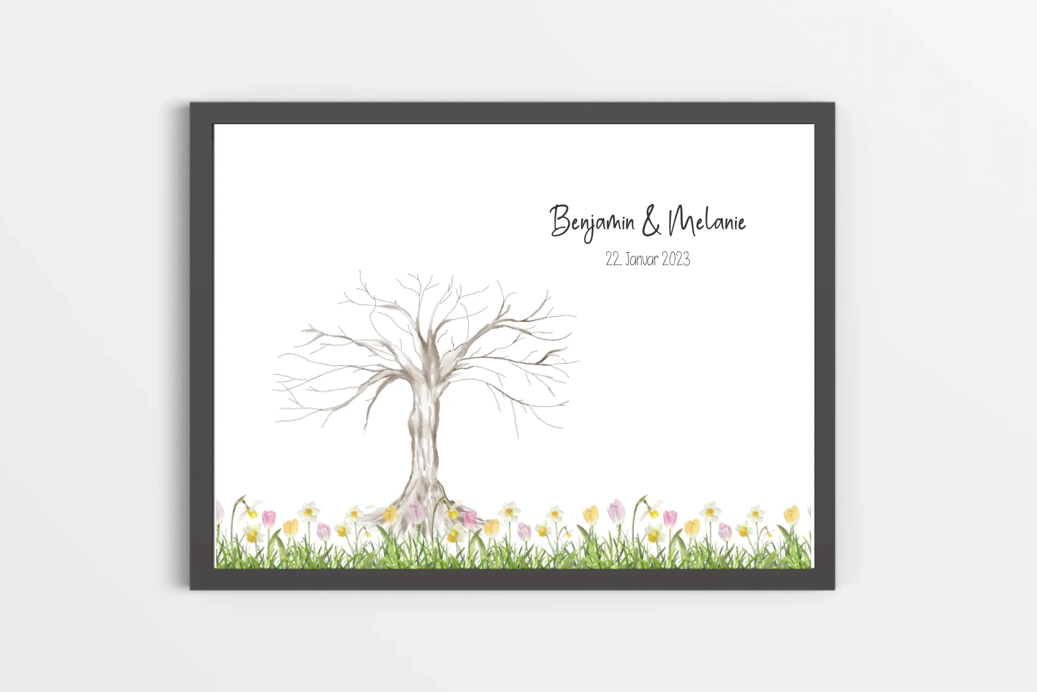 Fingerabdruck Baum zur Hochzeit • Personalisiertes Gästebuch Poster im Querformat mit Namen & Datum • Natürliche Erinnerung an euren Tag