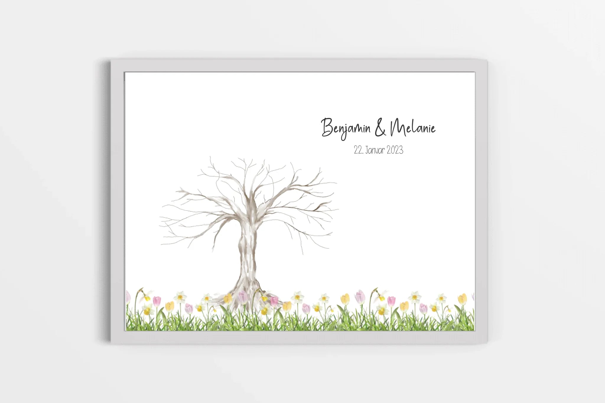 Fingerabdruck Baum zur Hochzeit • Personalisiertes Gästebuch Poster im Querformat mit Namen & Datum • Natürliche Erinnerung an euren Tag