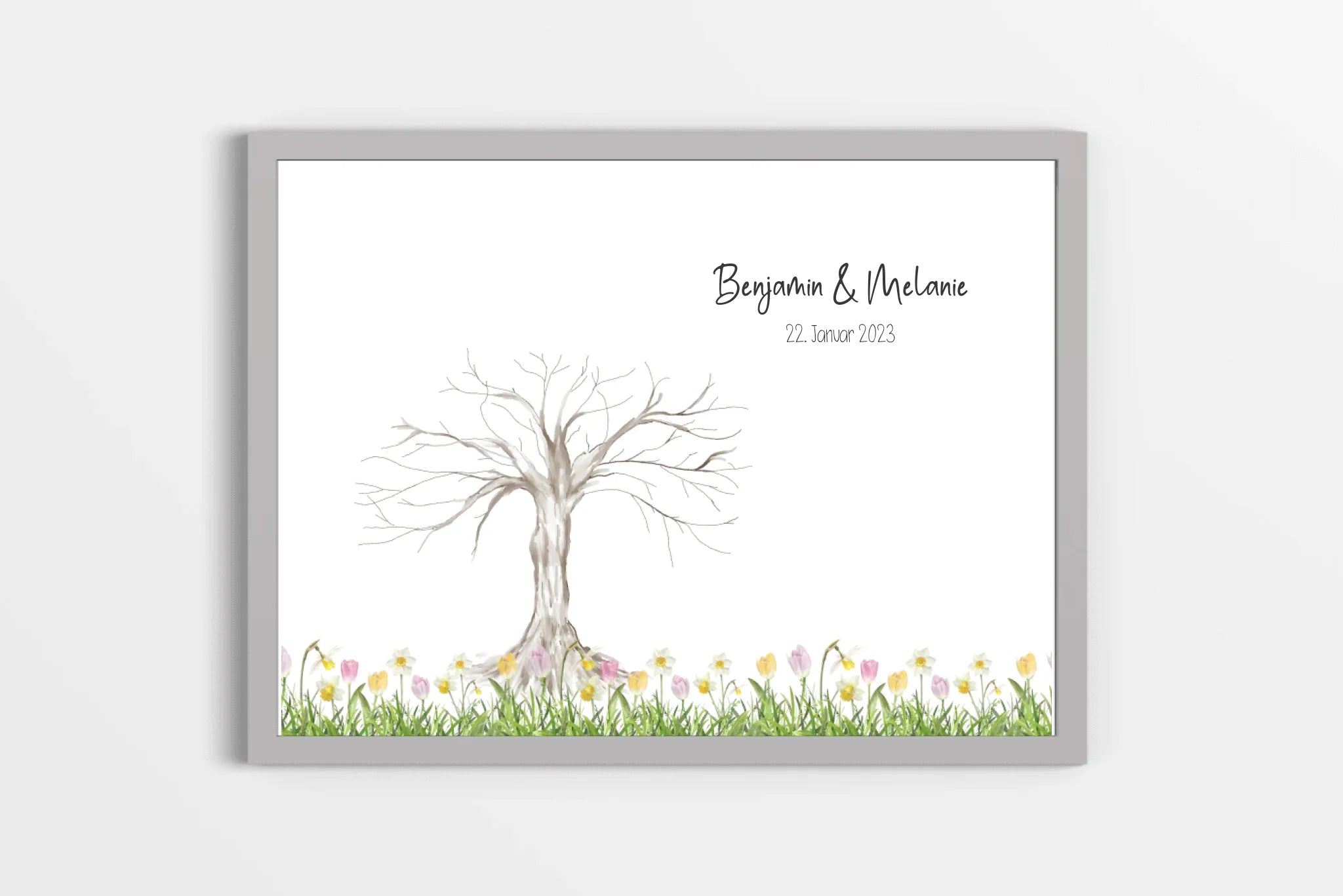 Fingerabdruck Baum zur Hochzeit • Personalisiertes Gästebuch Poster im Querformat mit Namen & Datum • Natürliche Erinnerung an euren Tag