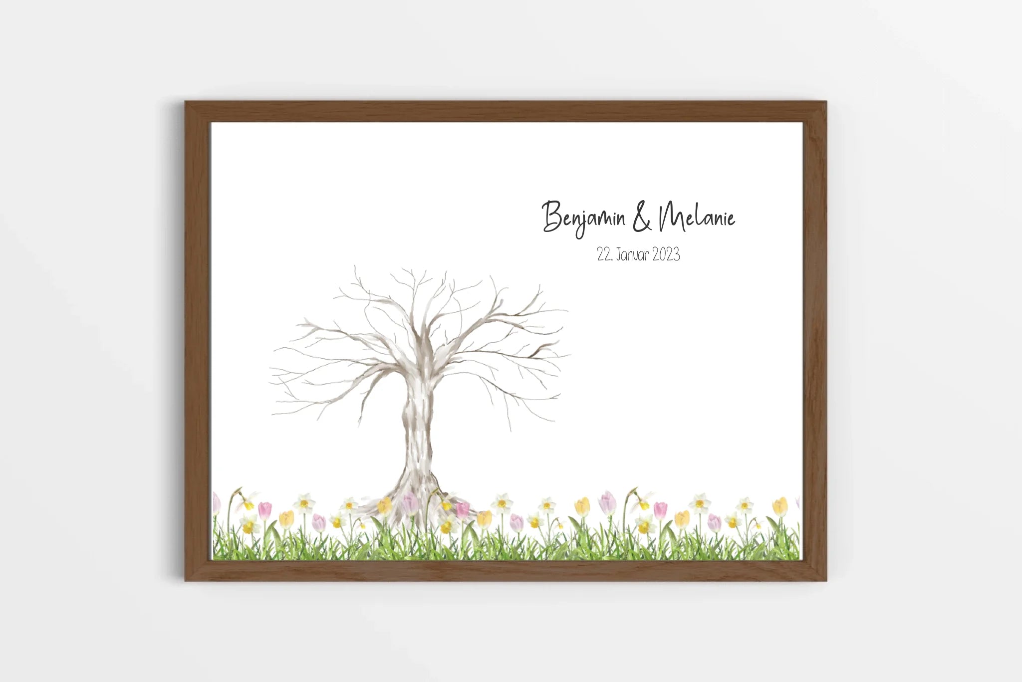 Fingerabdruck Baum zur Hochzeit • Personalisiertes Gästebuch Poster im Querformat mit Namen & Datum • Natürliche Erinnerung an euren Tag