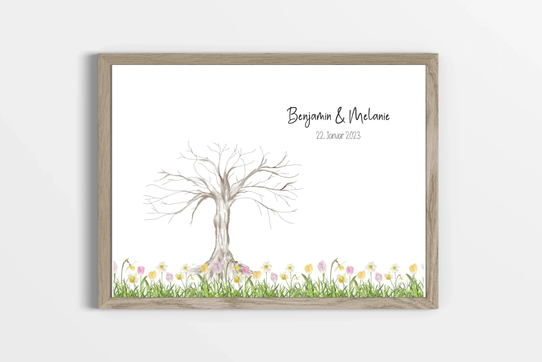 Fingerabdruck Baum zur Hochzeit • Personalisiertes Gästebuch Poster im Querformat mit Namen & Datum • Natürliche Erinnerung an euren Tag