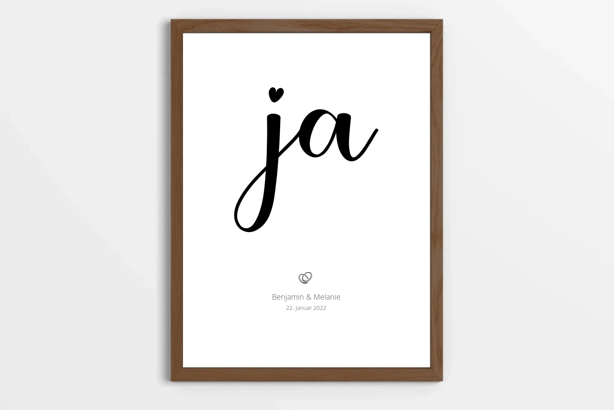 Hochzeitsposter mit Ja Motiv • Personalisiertes Erinnerungsbild mit Namen und Datum • Geschenk zur Trauung oder Hochzeitsdekoration