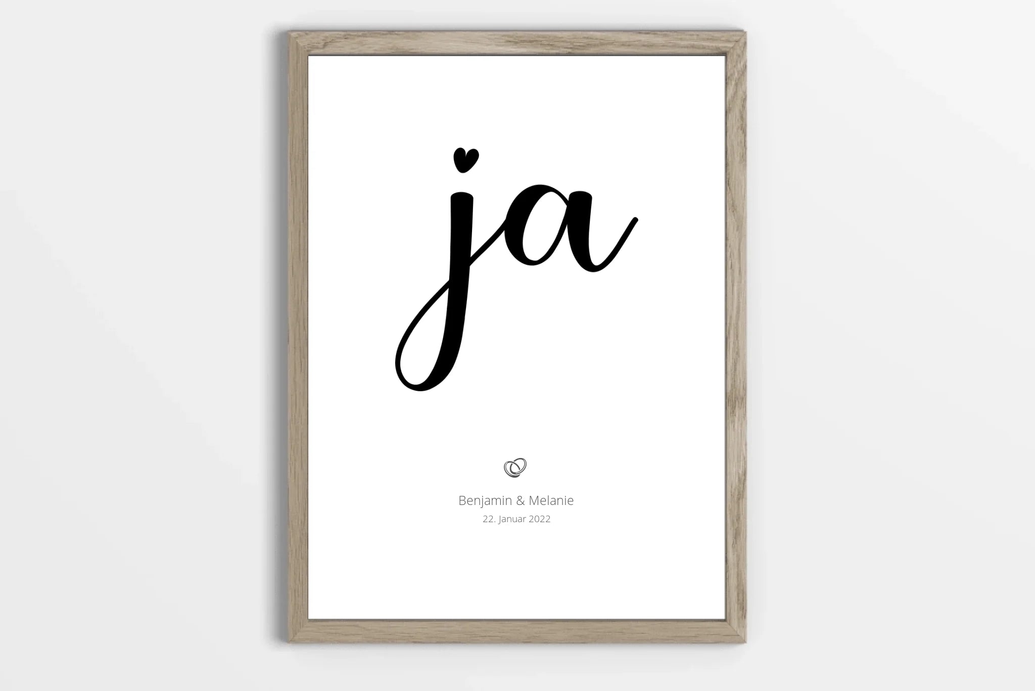 Hochzeitsposter mit Ja Motiv • Personalisiertes Erinnerungsbild mit Namen und Datum • Geschenk zur Trauung oder Hochzeitsdekoration