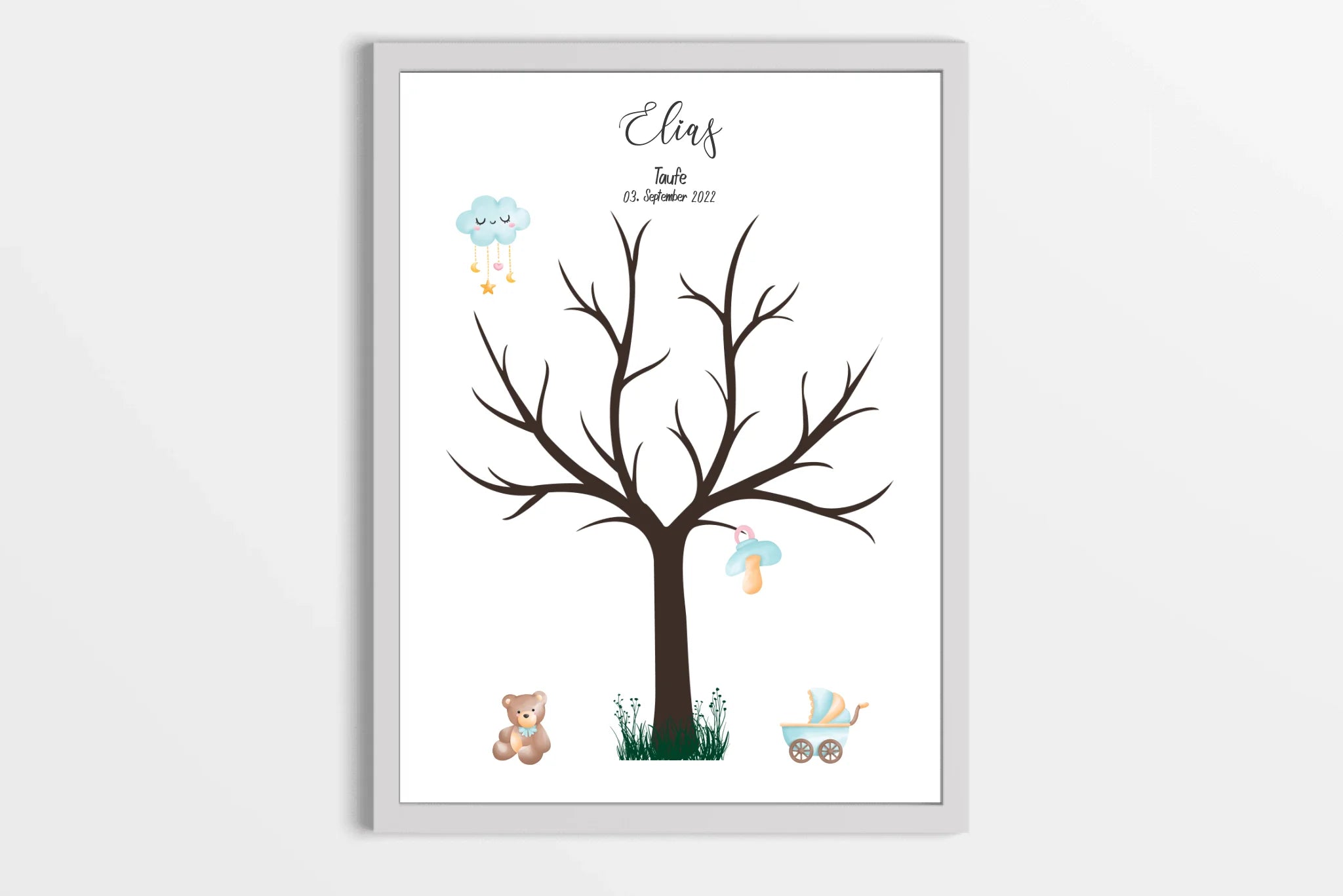 Fingerabdruck Baum zur Taufe • Personalisiertes Taufposter für Jungen & Mädchen • Gästebuch als liebevolle Erinnerung mit Namen und Datum