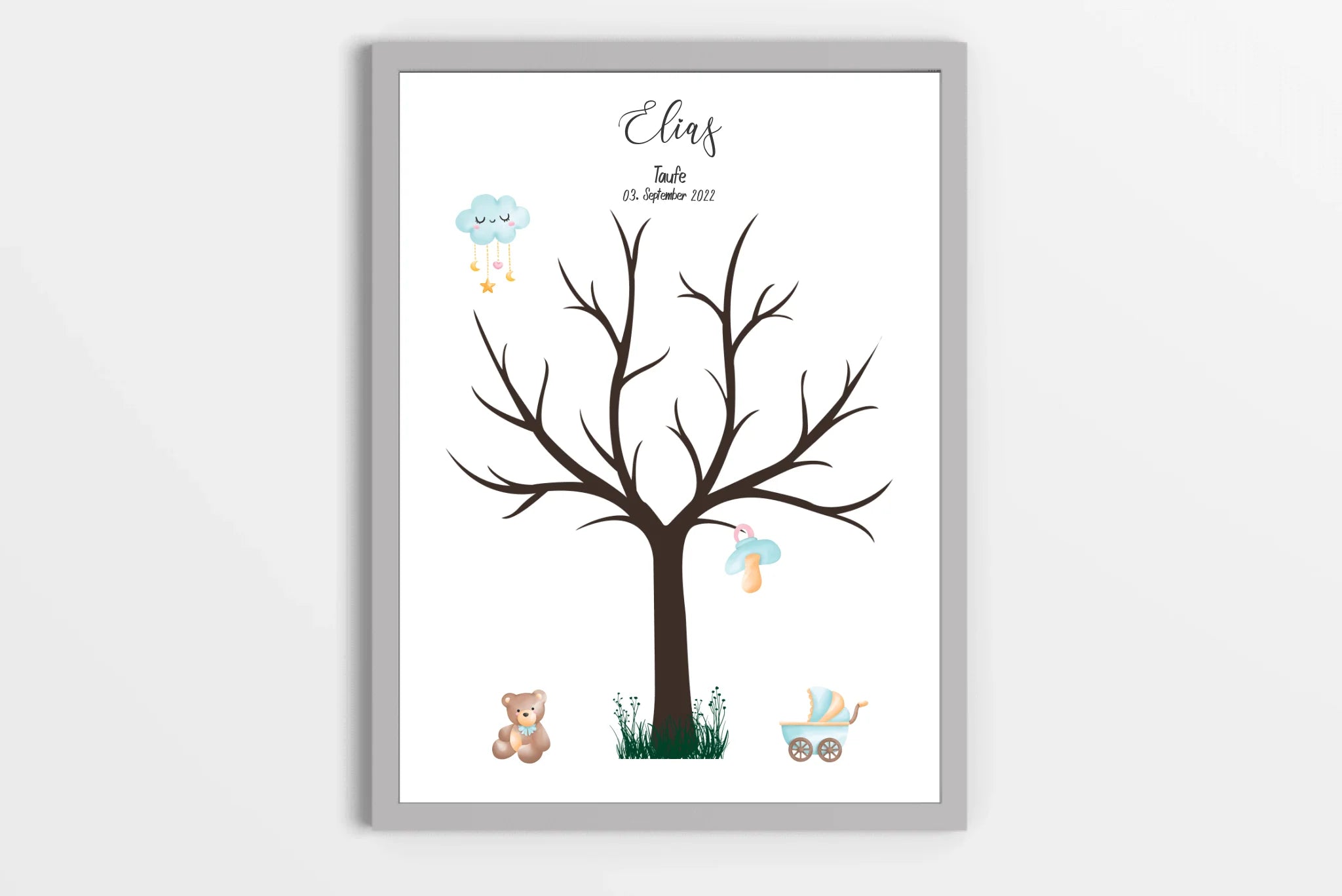 Fingerabdruck Baum zur Taufe • Personalisiertes Taufposter für Jungen & Mädchen • Gästebuch als liebevolle Erinnerung mit Namen und Datum