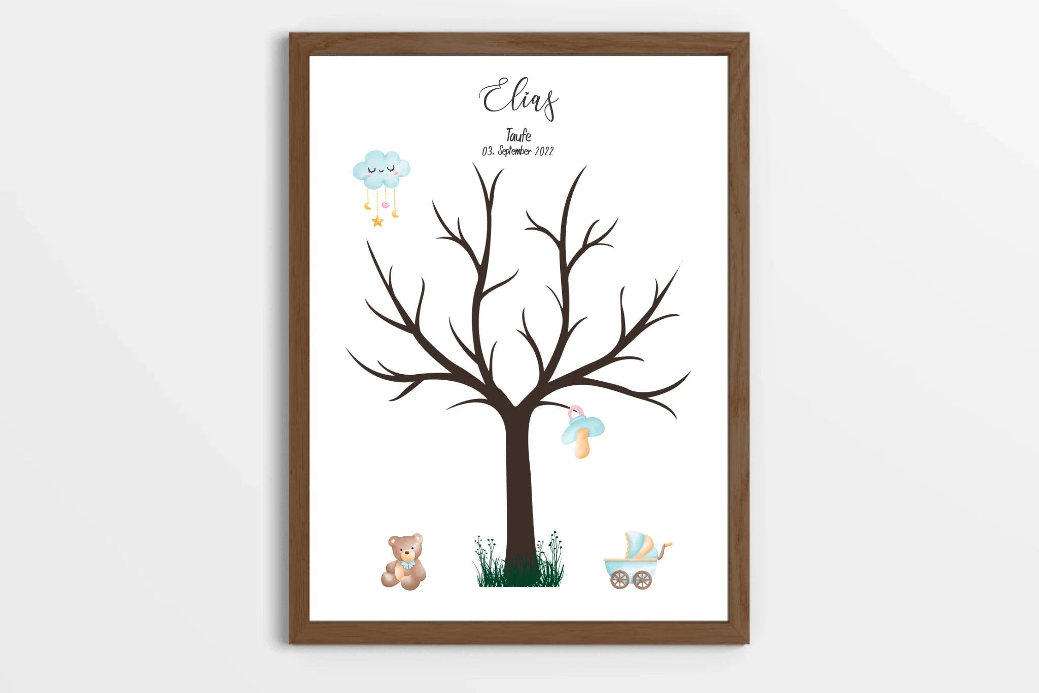 Fingerabdruck Baum zur Taufe • Personalisiertes Taufposter für Jungen & Mädchen • Gästebuch als liebevolle Erinnerung mit Namen und Datum