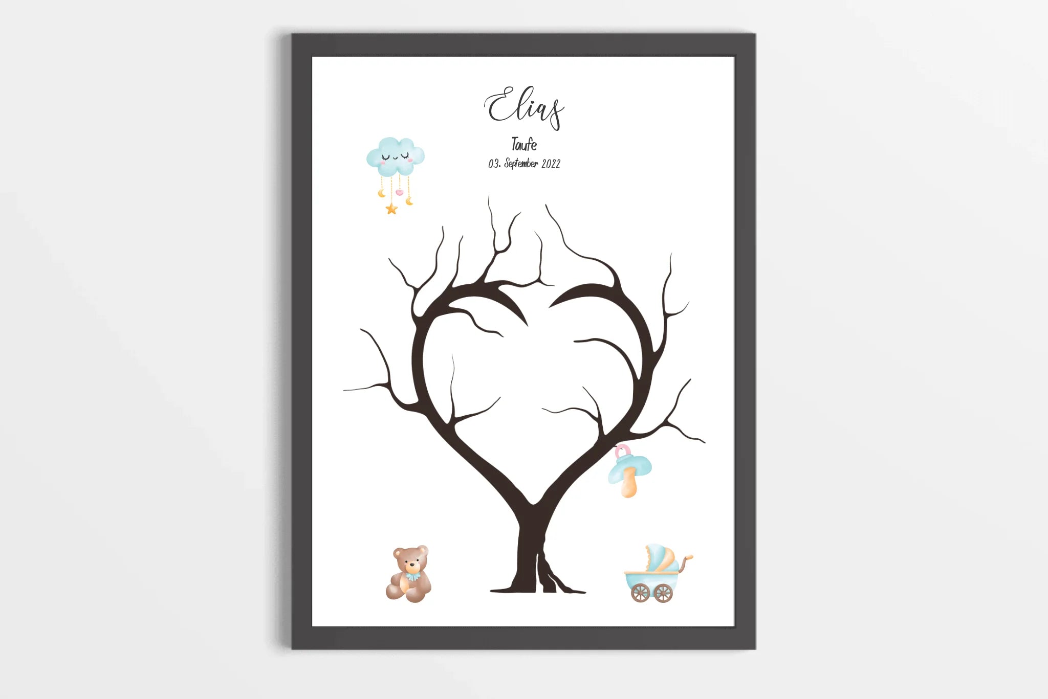 Fingerabdruck Herzbaum zur Taufe • Personalisiertes Taufposter für Jungen & Mädchen • Gästebuch als liebevolle Erinnerung mit Name und Datum