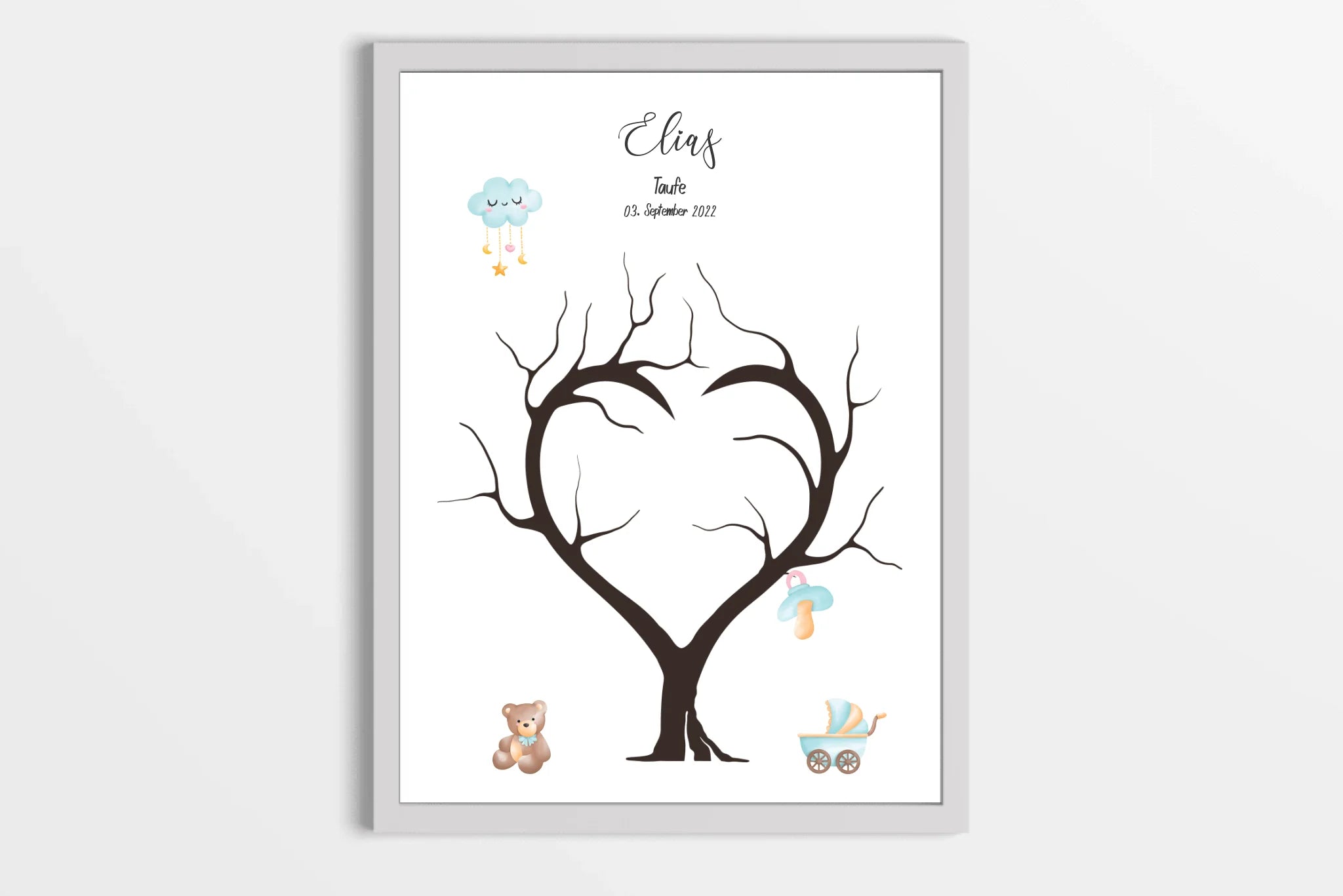 Fingerabdruck Herzbaum zur Taufe • Personalisiertes Taufposter für Jungen & Mädchen • Gästebuch als liebevolle Erinnerung mit Name und Datum