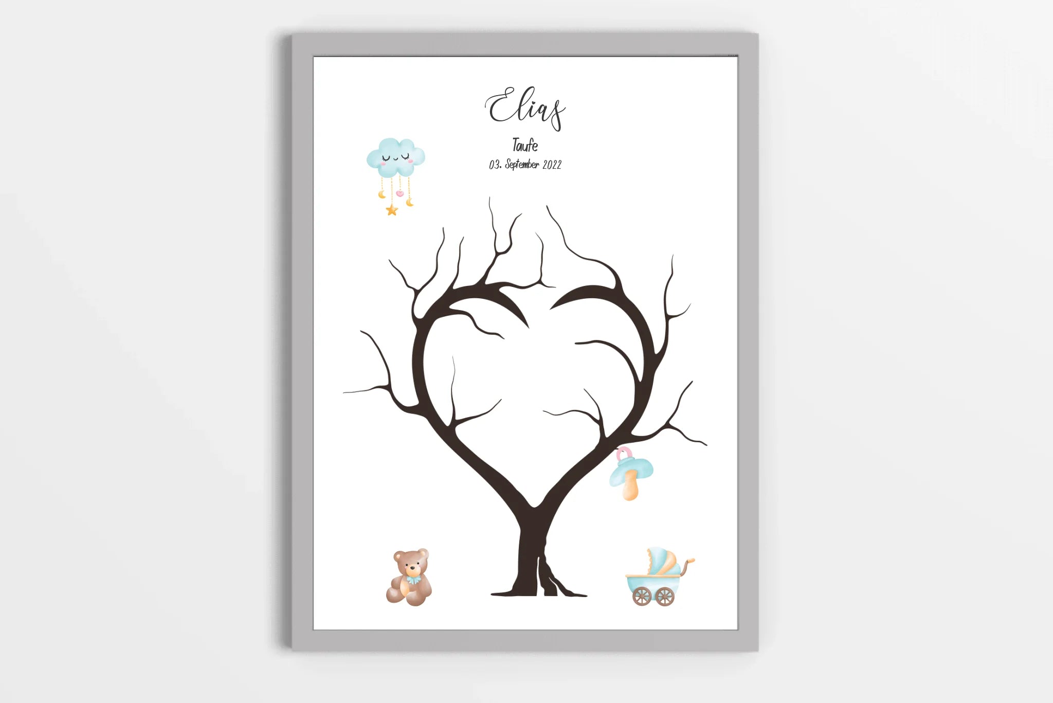 Fingerabdruck Herzbaum zur Taufe • Personalisiertes Taufposter für Jungen & Mädchen • Gästebuch als liebevolle Erinnerung mit Name und Datum