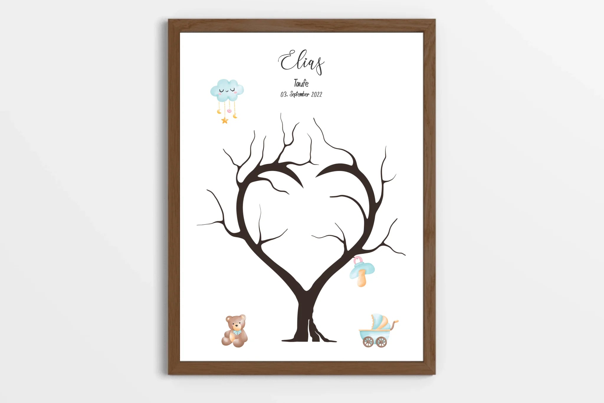 Fingerabdruck Herzbaum zur Taufe • Personalisiertes Taufposter für Jungen & Mädchen • Gästebuch als liebevolle Erinnerung mit Name und Datum