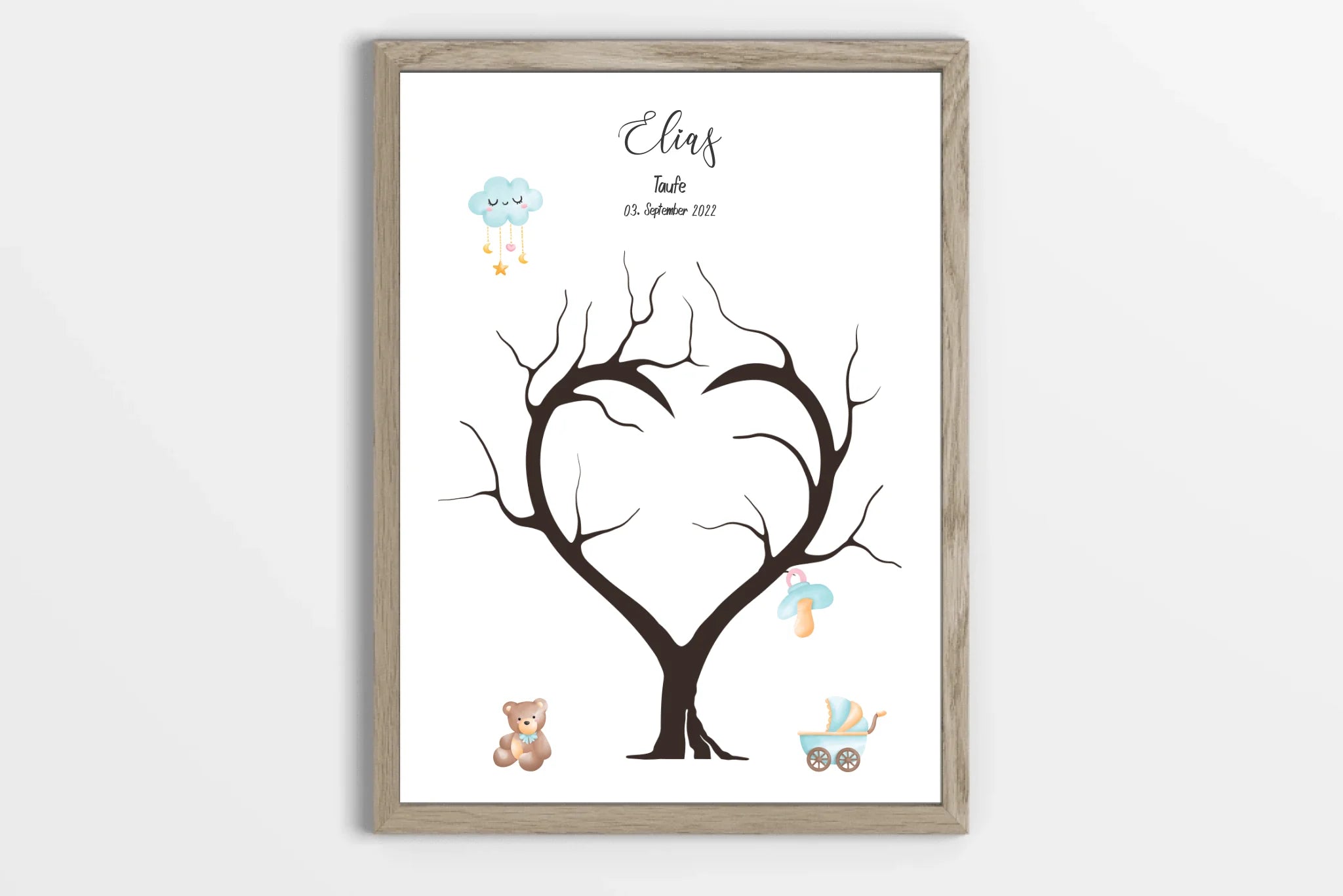 Fingerabdruck Herzbaum zur Taufe • Personalisiertes Taufposter für Jungen & Mädchen • Gästebuch als liebevolle Erinnerung mit Name und Datum