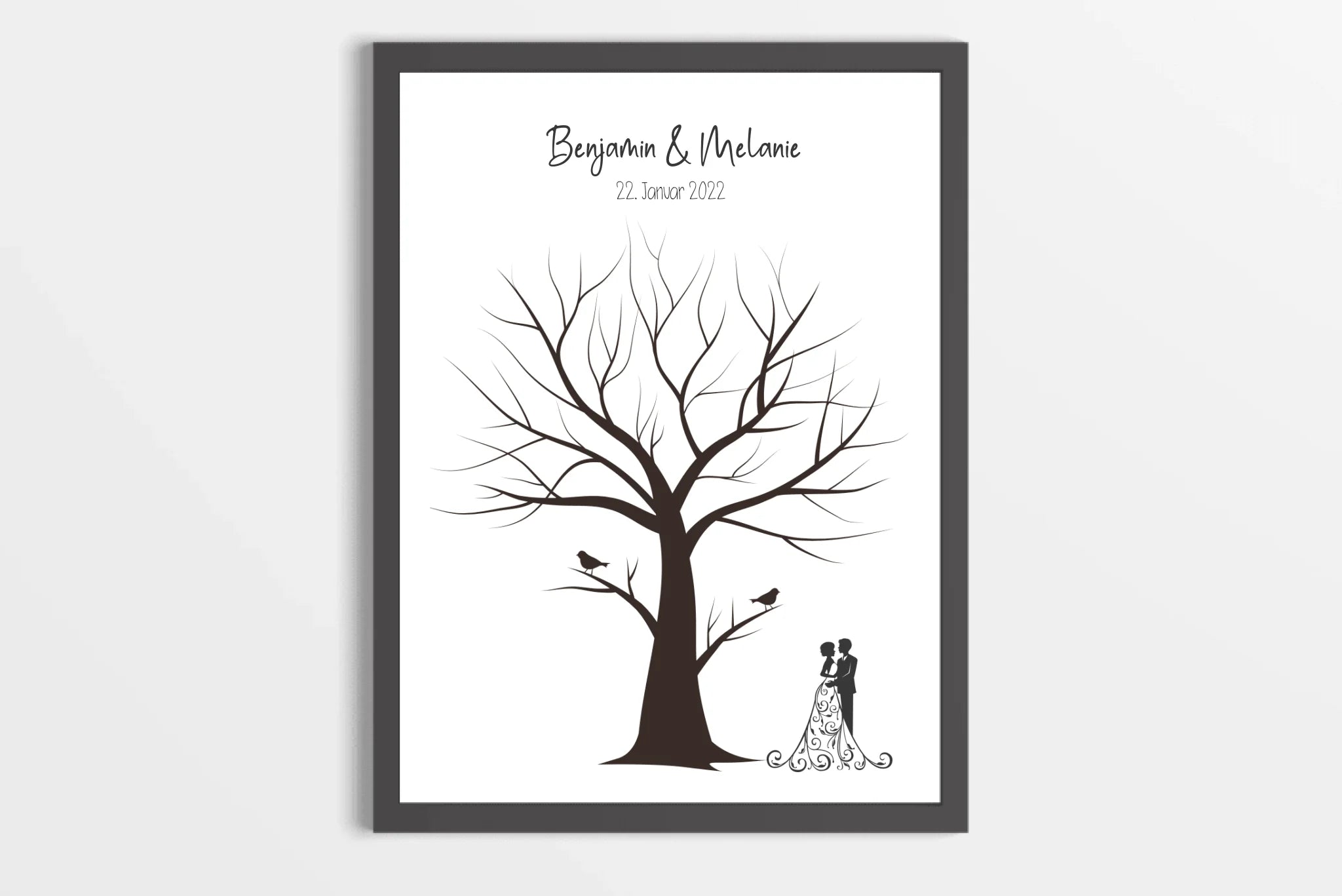 Fingerabdruck Baum Hochzeit • Personalisiertes Gästebuch Poster mit Vögeln, Namen & Datum • Erinnerung an euren besonderen Tag