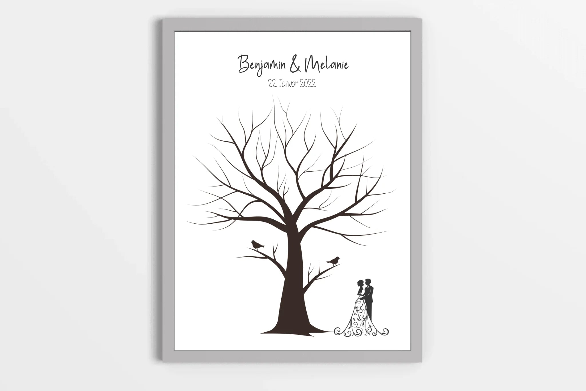 Fingerabdruck Baum Hochzeit • Personalisiertes Gästebuch Poster mit Vögeln, Namen & Datum • Erinnerung an euren besonderen Tag